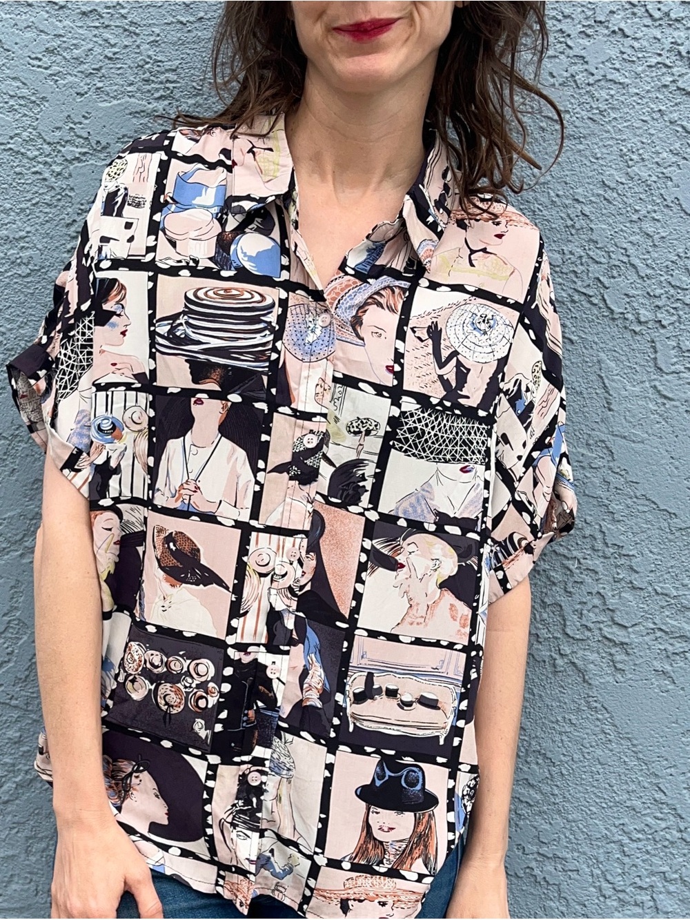 Artistic Graphic Print Blouse - Black and White